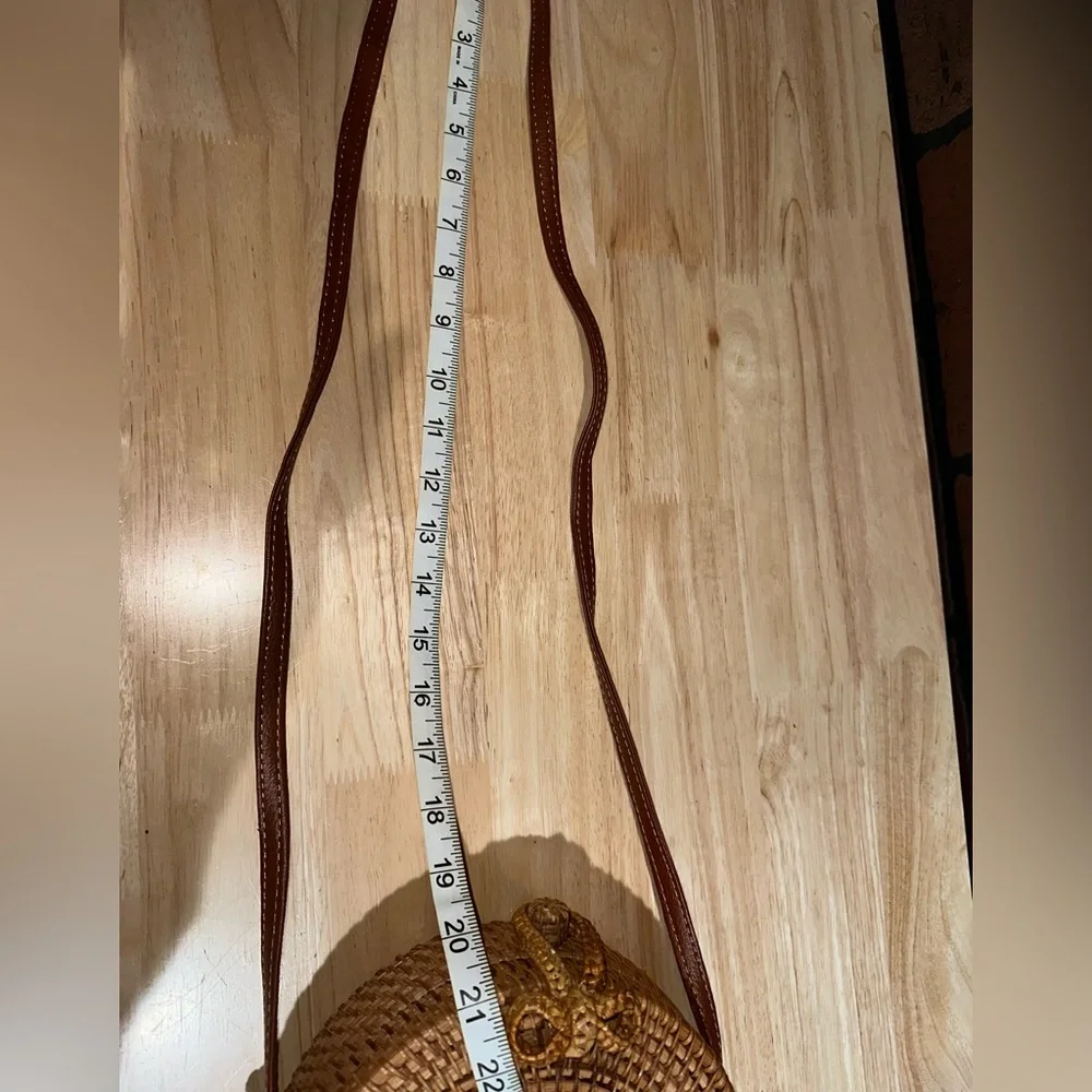 Round Woven Tan Crossbody Bag